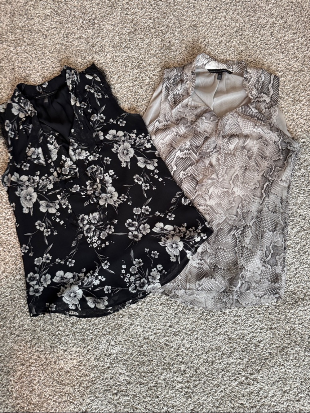 White House Black Market Black Floral and Gray Snake-Print Sleeveless Camisoles